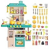 deAO Kinderküche “My Little Chef“ mit Sounds und Licht, Dampf, 50PCS kinderküche zubehör enthalt Geschirr, Lebensmitte, Spüle, Backofen& Kochfelder Spielzeug, Spielküche Kinder Set ab 1 2 3 Jahr