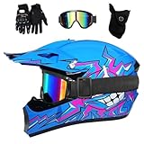 Erwachsene Kinder MTB Motocross-Helm Satz, mit Brille Handschuhe Maske, Jugend Volles Gesicht Offroad ATV Motorradhelm, Bergab Dirtbike MX Quad Bike Enduro Absturz Helm (Color : C, Size : L/56-57CM