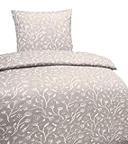 Hochwertige Baumwolle Bettwäsche Blumen Weiß Beige 135x200 80x80cm Set 2 TLG