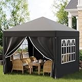 Pavillon 3x3 Wasserdicht Stabil,Faltpavillon Höhe Verstellbar,Pavillion UV Schutz 50+,Gartenpavillon Faltzelt für Garten, Innenhof, Camping (Schwarz)