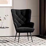 Aivermeil Sessel Wohnzimmer Einzelsofa Loungesessel modern Relaxsessel mit Metallfüßen, Samt, für Wohnzimmer Schlafzimmer, Bis 150 KG Schwarz