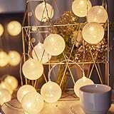 ENLACE Baumwollkugeln Lichterkette, 3M 20 LED Cotton Ball Lichterketten Kugeln, 2 Modi Funkeln und Dauerlicht, Weiß Baumwollkugeln Lichterkette für Kinderzimmer, Hochzeit, Weihnachten, Party Deko