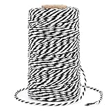 G2PLUS 100M Schwarz und Weiß Baumwolle Schnur, 2mm Geschenkschnur zum Einpacken von Geschenken, Bäcker Bindfäden Bastelschnur Dekokordel Schnur Perfekt für DIY Kunstgewerbe Gartenarbeit