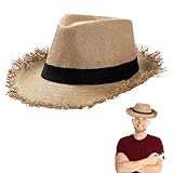 Strohhut Strandkappe Breiter Rand Sommervisier Strand Sonnenhut Geflochten Ausgefranst Sommerhut Panamahut Jazz-Hut Herren Fransenhut Strohhut Strandhut Hawaii Hut für Strand Garten Pool Park Khaki