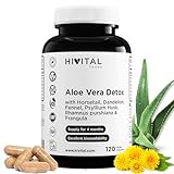 Aloe Vera Detox. 120 vegane Kapseln für 4 Monate. Mit Cascararinde, Frangula, Schachtelhalm und Löwenzahn. Harntreibend und natürliches Abführmittel. Hergestellt von HIVITAL