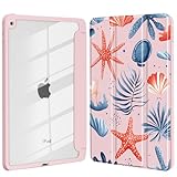 Idocolors Schutzhülle für iPad 7. / 8. / 9. Generation 25,9 cm (10,2 Zoll), transparente harte Rückseite mit Stifthalter, dreifach faltbarer Ständer, vollständige Umwicklung, Schutzhülle für Damen und