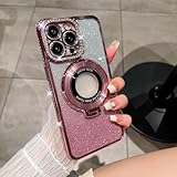 FIFTHAVE Handyhülle iPhone 15 Plus Glitzer Hülle Kompatibel mit MagSafe Galvanisierte Schutzhülle mit Ständer Kameraschutz Silikon Bumper Case TPU Stoßfest Cover für iPhone 15 Plus 6.7'' Rosa