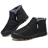 Winterschuhe Herren Warm Gefüttert Schneestiefel Reißverschluss Kurzschaft Stiefel Flach Winter Outdoor Boots Bequem Rutschfeste Winterstiefel Volles Schwarz 43 EU