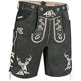 PAULGOS Herren Trachten Lederhose HK4 + Träger, Echtes Leder, Größe 54, Grau