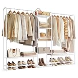 SONGMICS Kleiderständer, offener Kleiderschrank, Kleiderstange, Garderobenständer mit Ablagen, Garderobe aus Metall, freistehend, 29 x 183 x 158,4 cm, mattweiß LGR463W01