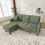 Ecksofa L-Form Klein 3 Sitzer Couch Baumwolle Leinen mit Ottomane Rechts Links Montierbar Modulare Wohnlandschaft Kompakt 166x118cm Polsterecke für Kleine Räume & Jugendzimmer