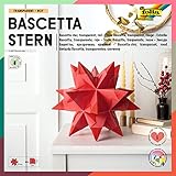 folia 820/2020 - Bastelset Bascetta Stern, Transparent rot, 20 x 20 cm, 32 Blatt, fertige Größe des Papiersterns ca. 30 cm, mit ausführlicher Anleitung - ideal zur zeitlosen Dekoration