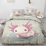 YZQGLHP Salamander Bettwäsche 135x200 Axolotl, Wendebettwäsche & Zimmer Deko, Weiche Microfaser Bettbezug Set 2 Teilig, 2 Kissenbezug 80x80, mit Reißverschluss