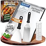 Blumtal Set Plancha Grillplatte Edelstahl inkl. 2 Grillspachteln & Ölflasche - 30x40 cm Plancha Grill Set für perfekte Röstaromen - Grillmatte Gasgrill geeignet - Edelstahl Platte rostfrei & robust