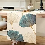 Tischläufer Modern Frühling Tischdecke Dekoration Gold Ginkgo Biloba Tischläufer Türkis Tischdeko Vintage Polyester Tabletop Dekor Wohnzimmer Tischläufer für Esszimmer Bauernhaus Picknicks 40x140