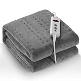 Wärmeunterbett 150 X 80 cm, Elektrisches Bettwärmer mit 10 Temperaturstufen und 1-9 Stunden Abschaltautomatik, Einfache Fixierung auf Bett und Matratze, Maschinenwaschbar (Hellgrau)