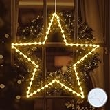 ELKTRY Weihnachtsdeko mit große 50CM Metall Sterne, 70 LED Weihnachtsstern Beleuchtung Innen Batterie Warmweiß faltbar 8 Modi Wasserdicht Weihnachtsbeleuchtung Außen mit Timer