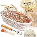 Walfos Gärkorb Oval BannetonSet, Gärkörbe zum Brotbacken 25cm, aus Natürlichem Rattan, Enthält Brotkinfe, Reinigungsbürste und Leinenbezug, perfekt für professionelles Brotbacken