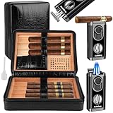 Kalolary Zigarren Humidor Leder mit Zigarrenschneider, Tragbarer Reise Humidor Zigarren mit Zedernholz Auskleidung für Hält bis zu 8 Zigarren, Tolle Geschenke für Männer (Schwarz)