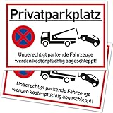 2er Set Privatparkplatz Schild Parken Verboten (30x20 cm Kunststoff) - Fahrzeuge Werden kostenpflichtig abgeschleppt - Klares Zeichen für Parkverbot - Parkplatz Schilder Privatgrundstück