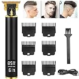 Haarschneidemaschine Profi,Clipper Haarschneider,T-Typ-Trimmer Herren mit LED-Anzeige,Haartrimmer Herren mit 6 Führungskämme,3-Geschwindigkeiten(Schwarzes Gold)