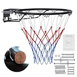 Arijam Massiver Basketballkorb, Ø46 cm Ersatz Wand montiert Outdoor-Basketballkorb, Heavy Duty Stahl, Doppelter Feder-Rahmen mit Allwetter-Netz für Innen-und Außenbereich hängen