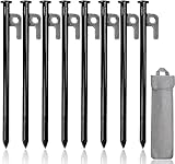 Zelt Heringe Stahl Erdnägel, 30 cm Stabil Camping Zeltheringe, Lange und Stabil Erdnägel für Camping，mit Haken und Loch für Camping und Outdoor Wandern (8 PCS)