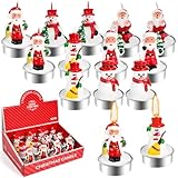 BUZIFU 12 Stück Weihnachten Teelicht Kerzen, 6 Designs Mini Weihnachtskerzen Teelichter Weihnachtsbaumkerzen Schneemann Weihnachtsmann Weihnachtenkerzen Deko Kerzen für Advent, Weihnachtstisch