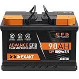 EXAKT EFB Batterie 90Ah 12V 800A/EN Start Stop Batterie ersetzt 70Ah 75Ah 80Ah Autobatterie Starterbatterie