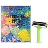 Craftask Gel Druckplatte mit Gummiwalze, 20 x 25 cm Transparent Monoprinting Druckplatte (8x10 inch)