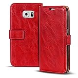 Verco Galaxy S6 Edge Hülle, Premium Handy Schutzhülle für Samsung Galaxy S6 Edge Hülle PU Leder Wallet Tasche Retro Flipcase, Rot