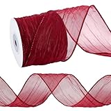 MAYJOYDIY 9.1m Rotes Knisterband Mit Draht 63mm Gewelltes Metallisches Neonband Mit Draht Polyester Organzaband Zum Verpacken von Geschenken Kränzen Und Schleifen Zum Basteln von Baumkronen Dekor