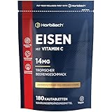 Eisen Vitamin C Tabletten | mit 80mg Vitamin C | 180 Vegan Kautabletten | Beerengeschmack | Eisentabletten | Horbaach