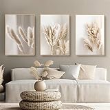 Trayosin 3er Premium Poster Set, Schilf Natur Leinwandbilder, Moderne Wandbilder, Bilder Wohnzimmer Deko Schlafzimmer, Beige Boho Pampasgras Bilder,ohne Rahmen (B,50x70cm)