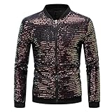 Beokeuioe 70er Disco Party Kostüm Herren Metallic Pailletten jacke Baseball Bomberjacke Karneval Outfit Streetwear Glänzende Nachtclub Wetlook Bomber Jacke kurze mit Reißverschluss