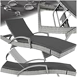tectake® Polyrattan Sonnenliege, Gartenliege mit 5-Fach Verstellbarer Rückenlehne, wetterfest, Outdoor Relaxliege mit weicher Polsterauflage, Rattanliege für Garten, Balkon und Terrasse - hellgrau
