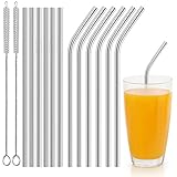 Newaner Strohhalme Edelstahl Wiederverwendbar 12 Stk（6 Gerade + 6 Gebogen）, Trinkhalme 21cm mit 2 Hohe Dichte Reinigungsbürsten, Metal Straw für Cocktails, Eismilch, Milchshakes, Eiskaffee, Tee