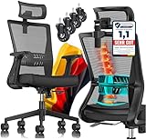 KESSER® Bürostuhl Ergonomisch mit verstellbaren Armlehnen | Drehstuhl mit Lendenwirbelstütze Rückenschonend | Schreibtischstuhl mit Kopfstütze | Office Chair Wippfunktion bis 125° mit 5X Gummirollen