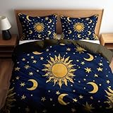 Generisch Luxuriöses 3-teiliges Braun Bettwäsche-Set 155 x 200 cm, Fantasy Cartoon Sonne und Mond Drucken Weichem Bettbezüge, mit Reißverschluss und inklusive Kissenbezügen, für Kinderzimmer