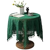 apott Tischdecke aus Häkelspitze mit Quaste, runde Tischdecke für Küche, Esszimmer, Hochzeit, Party, Dekoration, Grün, 140 x 100 cm