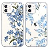 Yoedge 2 Stück Handyhülle für iPhone 12 Mini Hülle, Blaue Blumen Muster Mädchen Aesthetic Handyhülle Dünn Weich Durchsichtig Schlanke Silikon Slim Stoßfest Schutzhülle für iPhone 12 Mini 5,4'