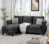 JAMFLY Sektionalsofas Couches für Wohnzimmer, L-förmige Couch mit Stauraum, Sofagarnitur, kleine Couches für kleine Räume mit beweglicher Ottomane, Schwarz