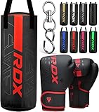 RDX 12 KG Gefüllt Boxsack Kinder mit Boxhandschuhe und Drehwirbel, 60 cm Hängend Box Set Für Boxen Kickboxen MMA Muay Thai Karate, Punchingsäcke für Jungen Mädchen, Maya Hide Leder Kids Punching Bag