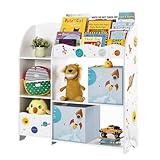 SONGMICS Kinderzimmerregal, Spielzeug-Organizer, Bücherregal für Kinder, multifunktionale Ablage mit 2 Aufbewahrungsboxen, Sticker mit Weltall-Motiven, Kinderzimmer, Schlafzimmer, weiß GKR42WT