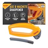 Smith's 50582 Axt- und Machetenschärfer, für Äxte, Beile, Macheten und Rasenmäher, großer Griff mit Fingerschutz, manuelle, handgeführt, austauschbare Hartmetall-Klingen, Reinigungsbürste mit