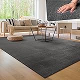 Paco Home Moderner Kuscheliger Wohnzimmer Teppich Kurzflor waschbar flauschig Weich Einfarbig Felloptik zeitlos stilvoll rutschfest pflegeleicht, Grösse:80x150 cm, Farbe:Anthrazit