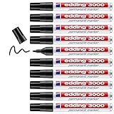 edding 3000 Permanentmarker - schwarz - 10 Stifte - Rund-Spitze 1,5-3 mm - schnell trocknender Permanent Marker - wasserfest, wischfest - für Karton, Kunststoff, Holz, Metall - Universalmarker