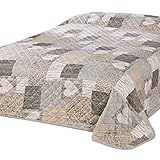 Delindo Lifestyle Tagesdecke Bettüberwurf Herzen für Einzelbett, Patchwork braun, 140x210 cm