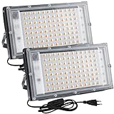 CREATESTAR LED Strahler 100W, Led Strahler mit Stecker, 2 Stücke 10000 Lumen LED Fluter 3000K Warmweiß Außenstrahler mit IP65 Wasserdicht für Hell Garten Garage Sportplatz