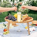 Outdoor Weintisch Tragbar, Mini Campingtisch, Picknicktisch Rund Holz Tragbarer, Outdoor Weintisch Picknicktisch Klappbar Kleiner Strandtisch für Garten Reisen Camping Picknick Strand (30x16cm)